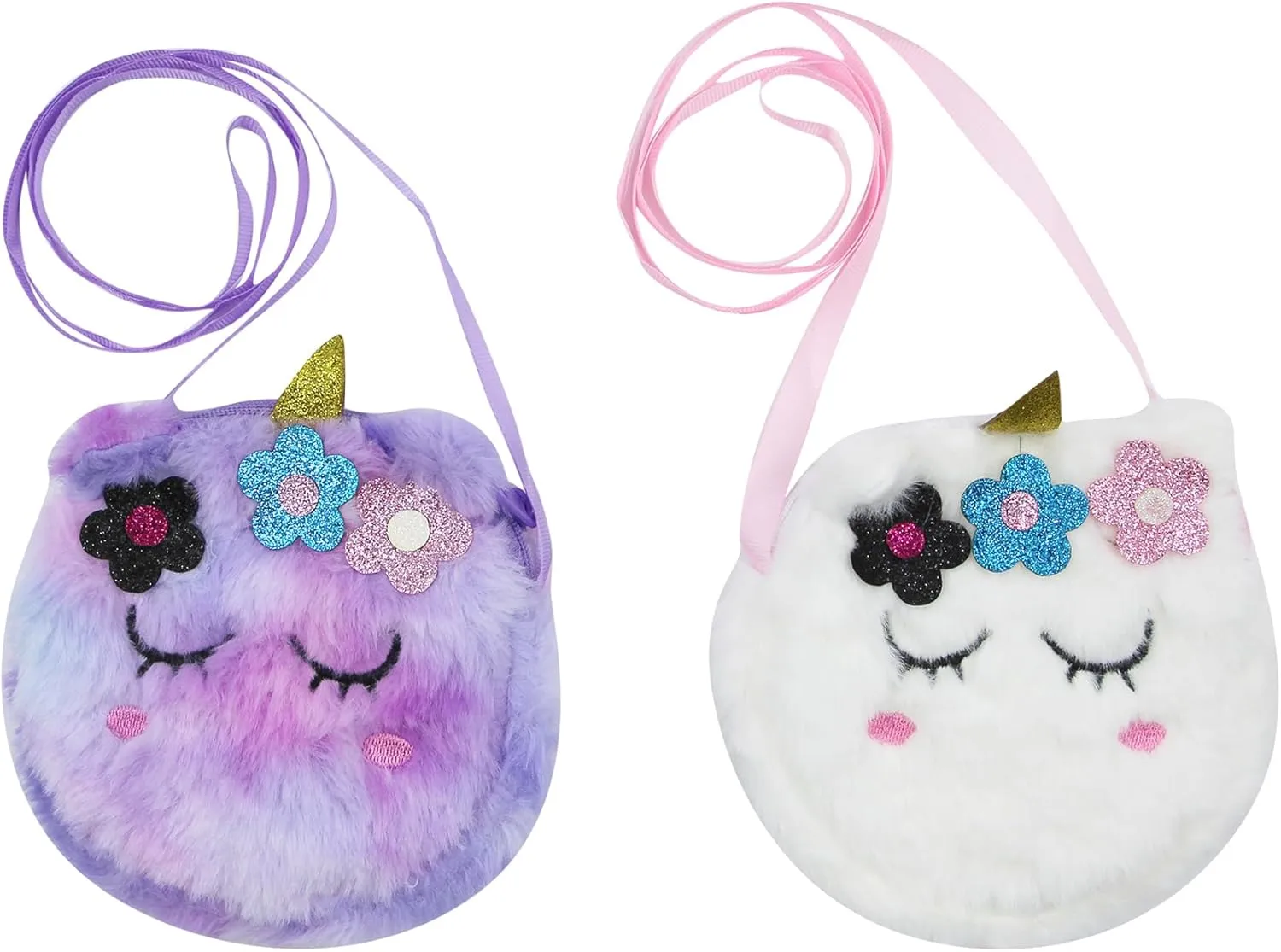 Girls Kids Fluffy Fuzzy Unicorn Crossbody Purse Cute Animal Rainbow Tie Dye Plush Shoulder Bag Coin Purse