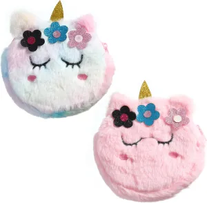Girls Kids Fluffy Fuzzy Unicorn Crossbody Purse Cute Animal Rainbow Tie Dye Plush Shoulder Bag Coin Purse