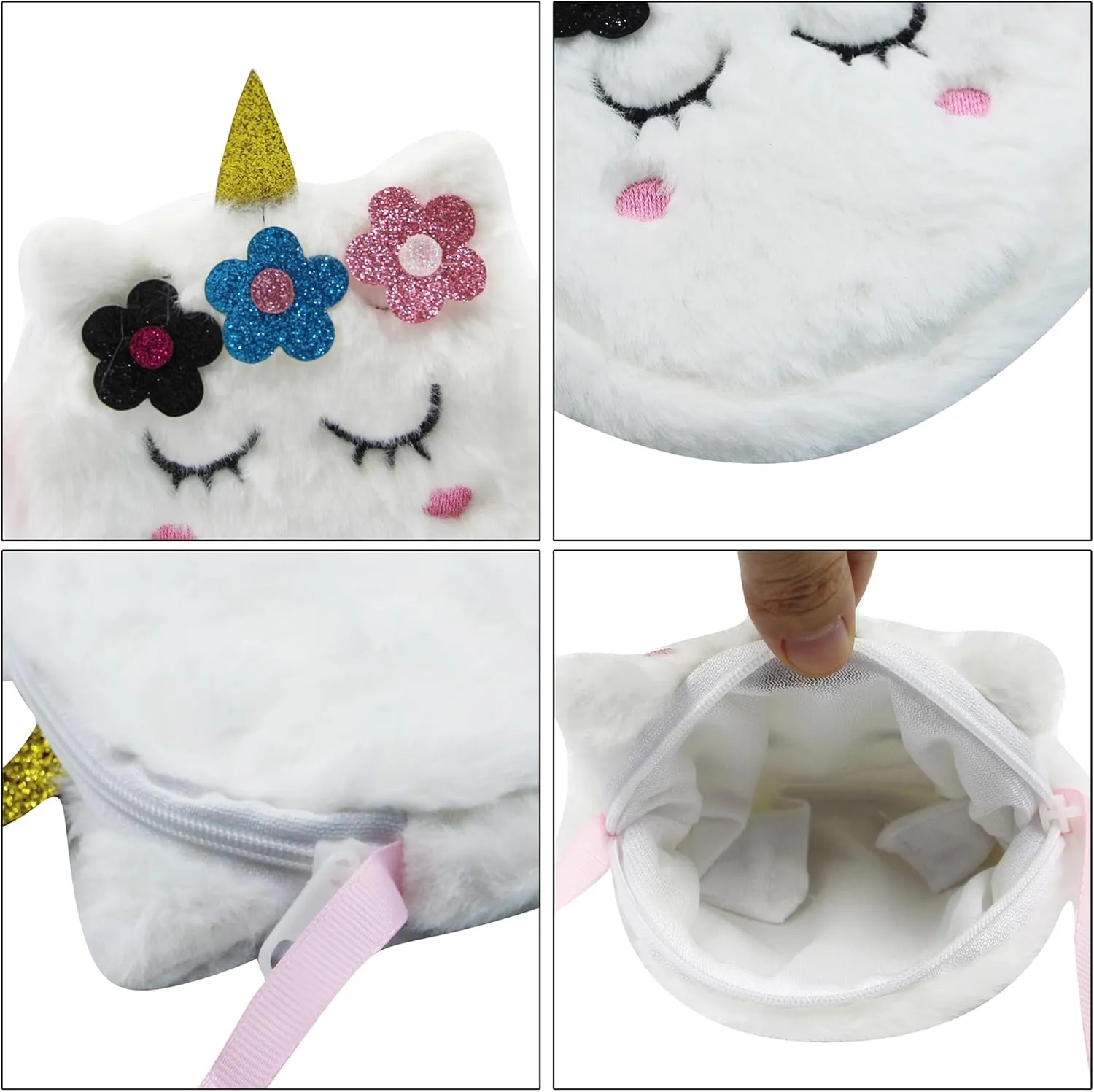 Girls Kids Fluffy Fuzzy Unicorn Crossbody Purse Cute Animal Rainbow Tie Dye Plush Shoulder Bag Coin Purse