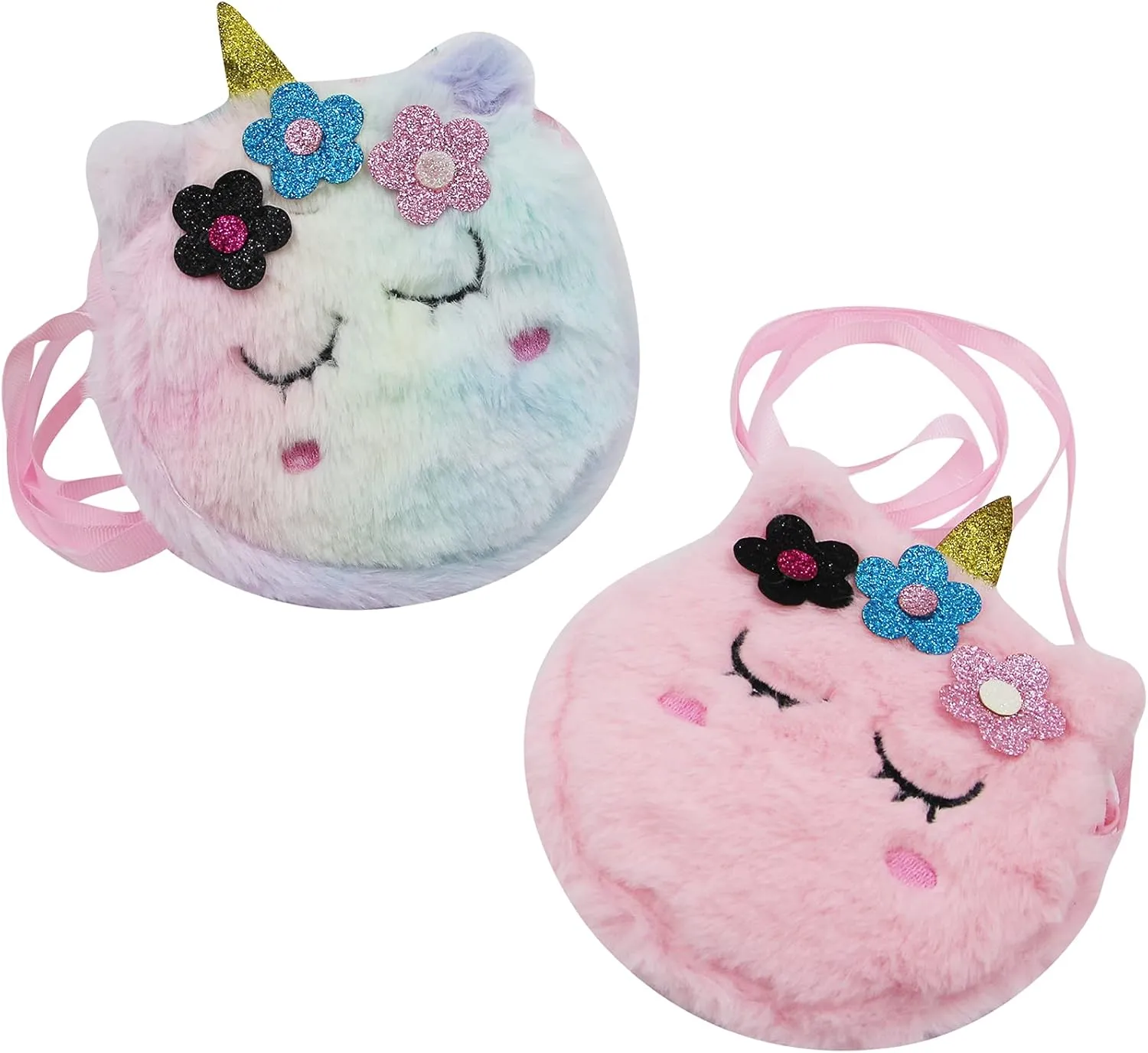 Girls Kids Fluffy Fuzzy Unicorn Crossbody Purse Cute Animal Rainbow Tie Dye Plush Shoulder Bag Coin Purse