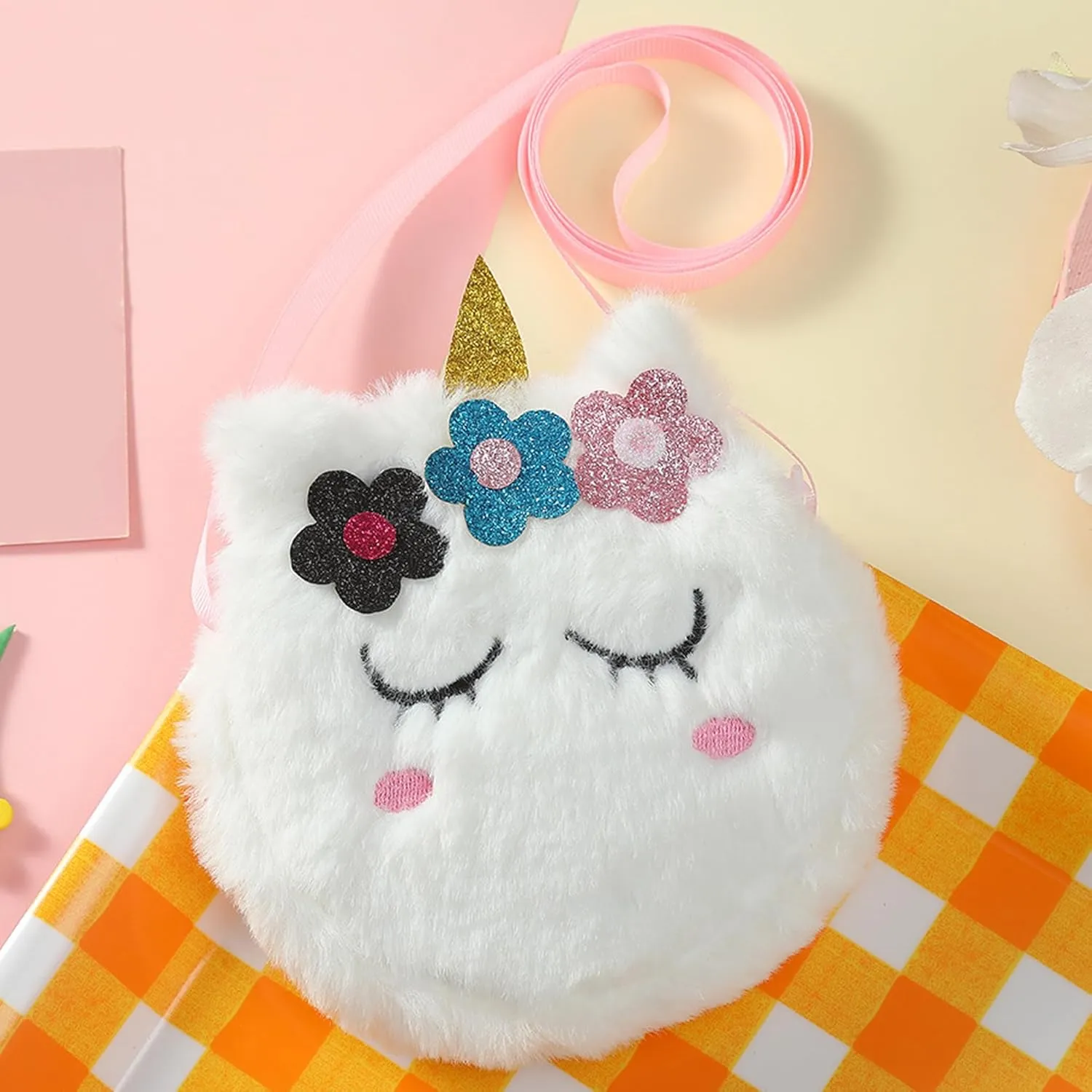 Girls Kids Fluffy Fuzzy Unicorn Crossbody Purse Cute Animal Rainbow Tie Dye Plush Shoulder Bag Coin Purse