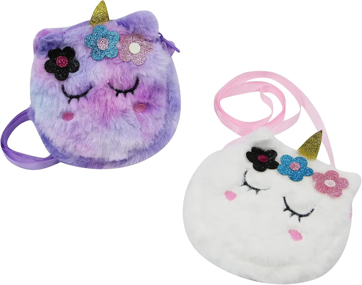 Girls Kids Fluffy Fuzzy Unicorn Crossbody Purse Cute Animal Rainbow Tie Dye Plush Shoulder Bag Coin Purse