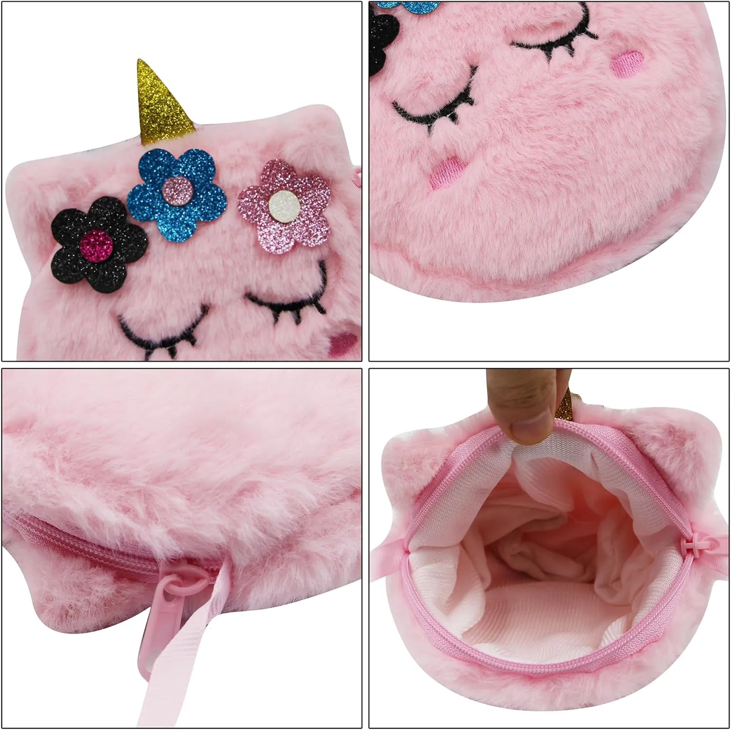 Girls Kids Fluffy Fuzzy Unicorn Crossbody Purse Cute Animal Rainbow Tie Dye Plush Shoulder Bag Coin Purse