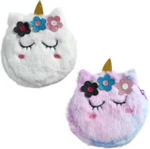 Girls Kids Fluffy Fuzzy Unicorn Crossbody Purse Cute Animal Rainbow Tie Dye Plush Shoulder Bag Coin Purse