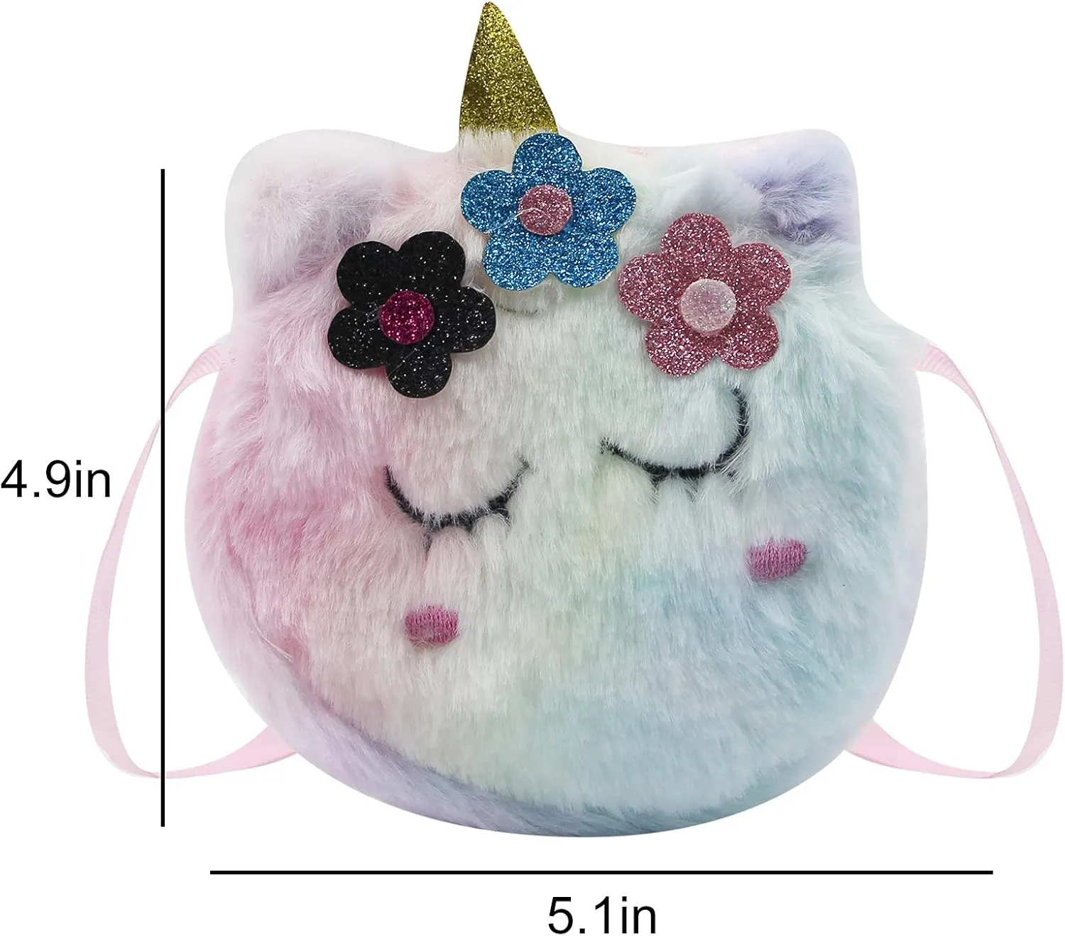 Girls Kids Fluffy Fuzzy Unicorn Crossbody Purse Cute Animal Rainbow Tie Dye Plush Shoulder Bag Coin Purse