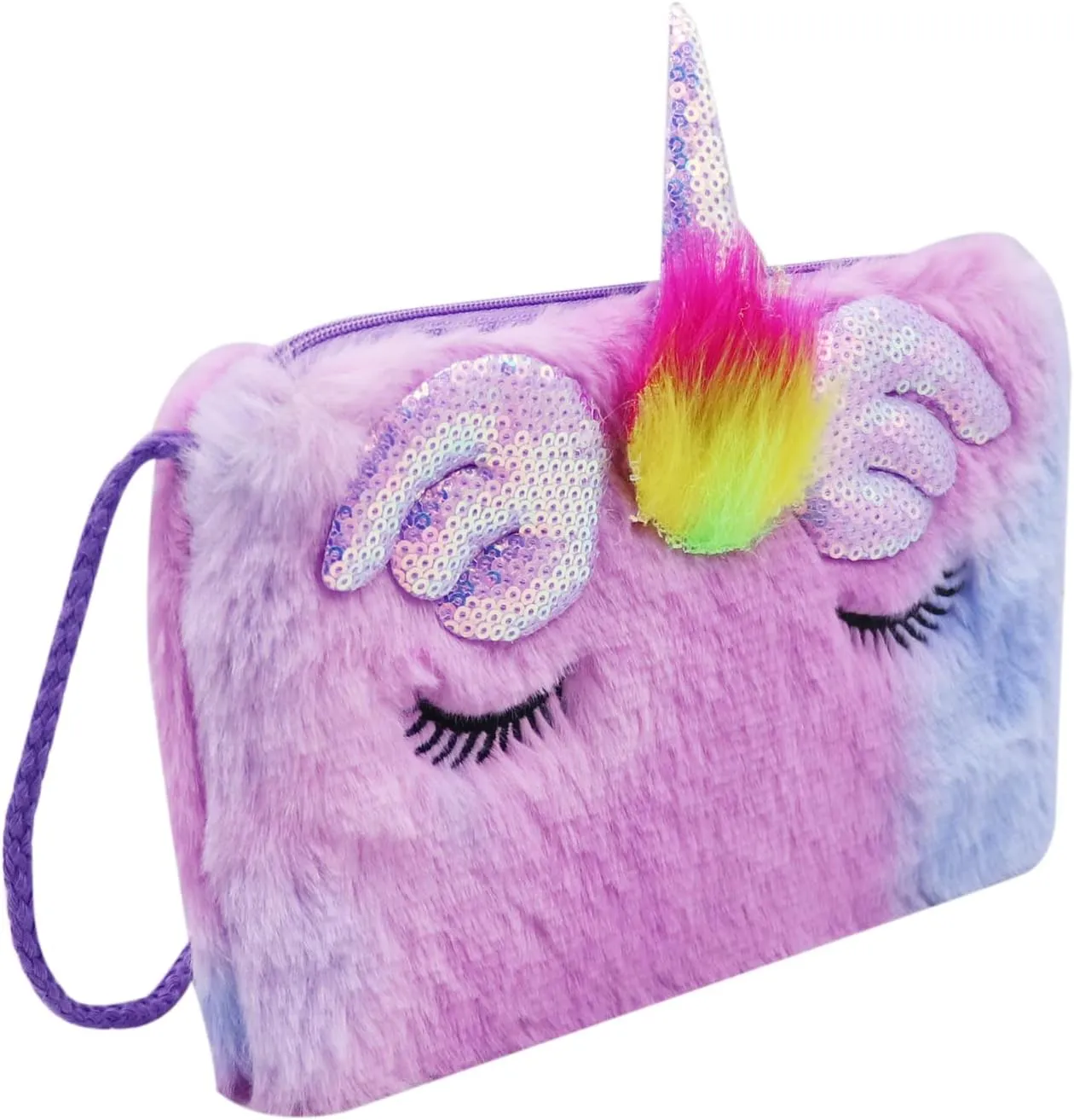 Girls Kids Fluffy Fuzzy Unicorn Crossbody Purse Cute Animal Rainbow Tie Dye Plush Shoulder Bag Coin Purse