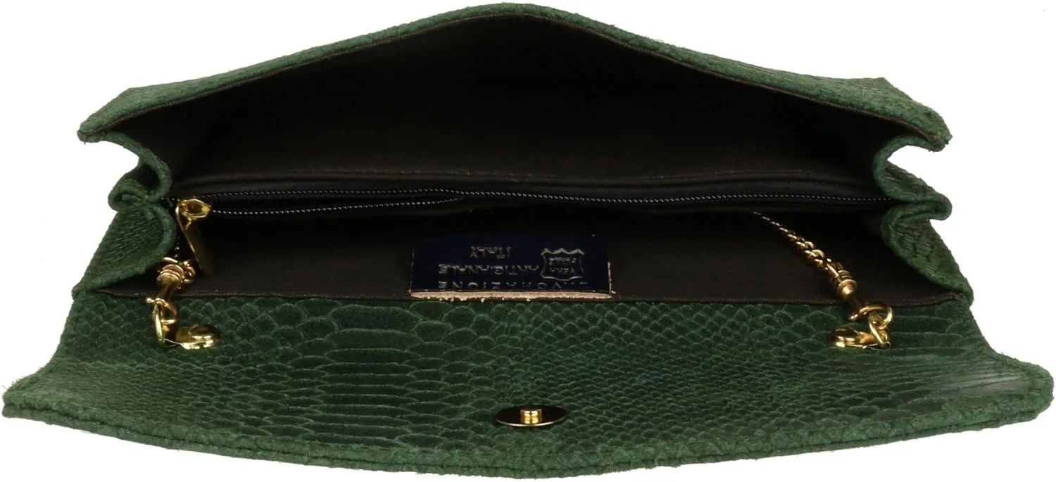 Girly HandBags Womens Italian Leather Snake Print Suede Clutch Bag