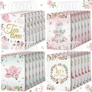 Glenmal 24 Pieces Tea Party Favor Bags Bulk Girl Party Favor Bags Supplies Table Tea Party Decor for Birthday Baby Shower Wedding Favors Girls Women