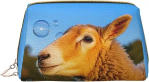 Glimpse of the Sheep Print Cute Small Makeup Bag, Leather Cosmetic Bags for Purse Women Gifts Make Up Organizer Travelling