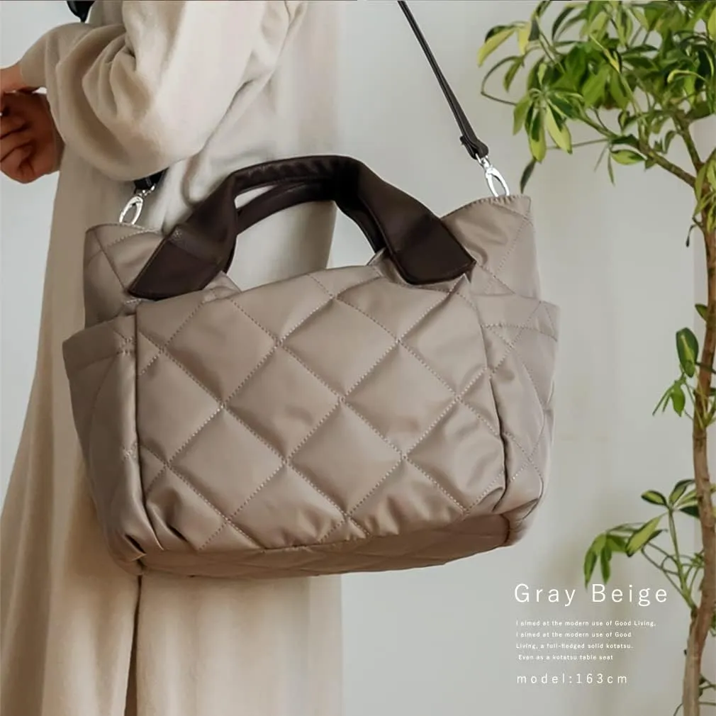 Gratante] Quilted 2-Way Nylon Big Tote Bag, Women's Bag abb-g0074