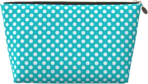 Green and White Polka Dot Cosmetic Bags, Leather Small Makeup Beauty Bag with Golden Zipper, Waterproof Portable Mini Travel Toiletry Pouch Case for Women and Girls