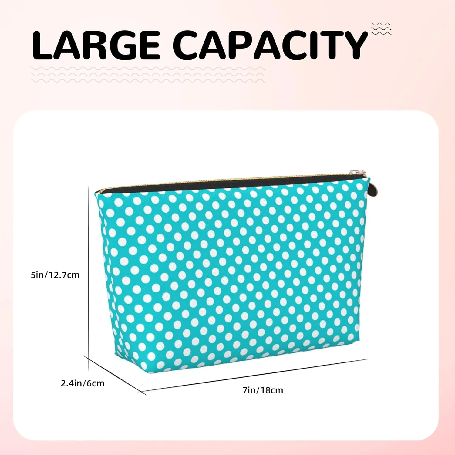Green and White Polka Dot Cosmetic Bags, Leather Small Makeup Beauty Bag with Golden Zipper, Waterproof Portable Mini Travel Toiletry Pouch Case for Women and Girls