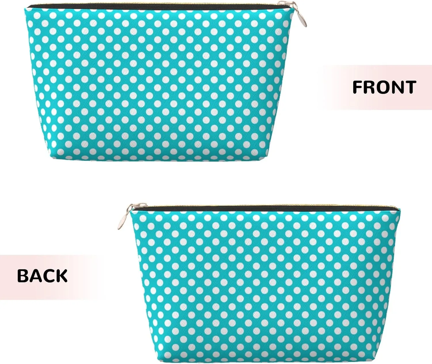Green and White Polka Dot Cosmetic Bags, Leather Small Makeup Beauty Bag with Golden Zipper, Waterproof Portable Mini Travel Toiletry Pouch Case for Women and Girls