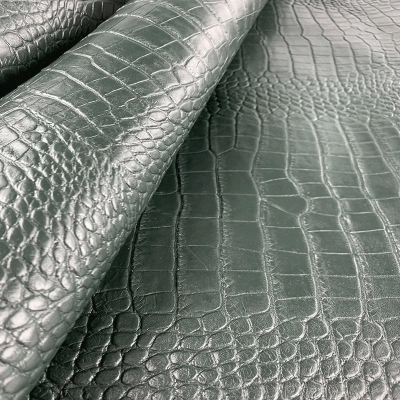 Green Grey Croco Print Leather