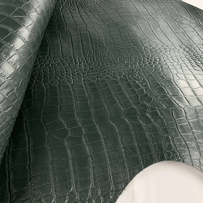 Green Grey Croco Print Leather