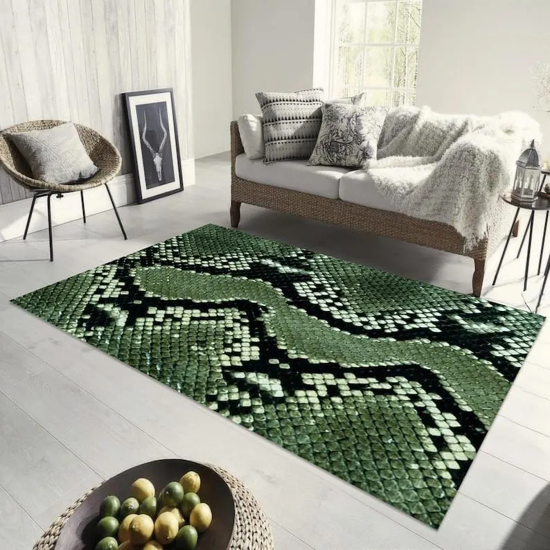 Green Snake Skin Rug,Fake Leather Rug,Unique Carpet,Snakeskin Carpet,Luxury Rug, Animal Print Rug,Skin Pattern Carpet WF179.1 (31”x55”)=80x140cm
