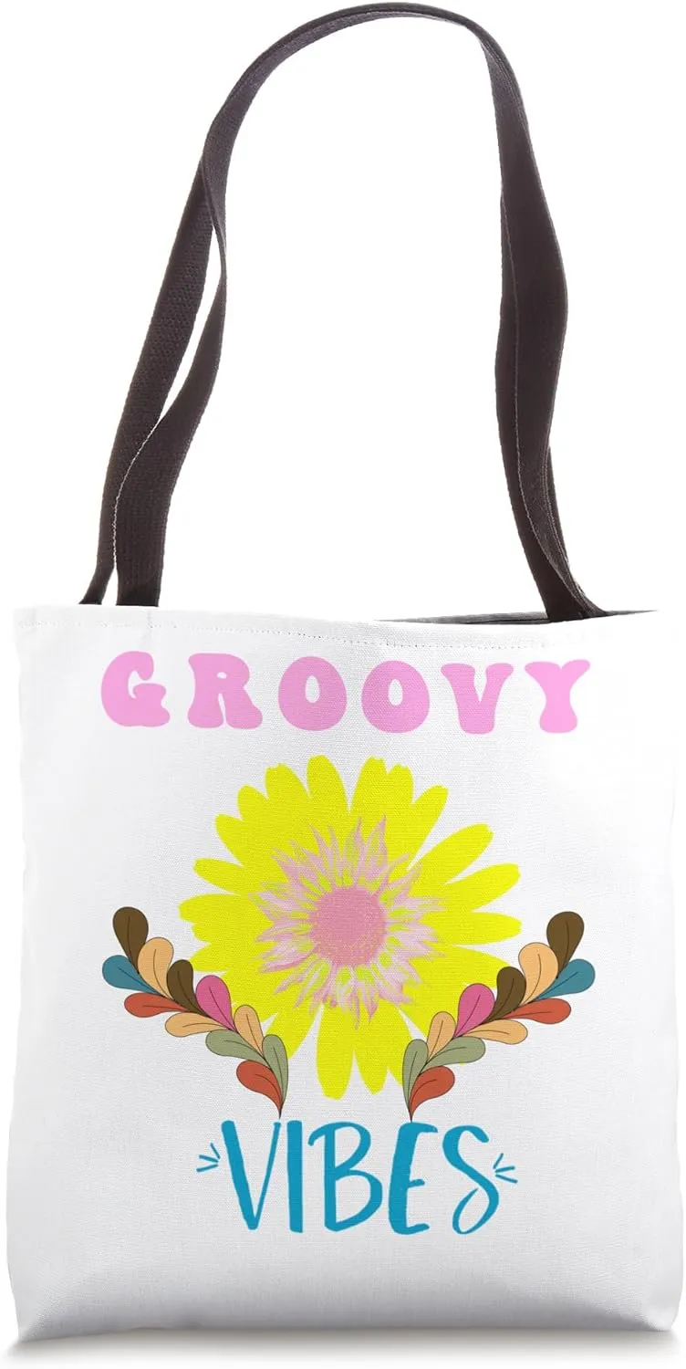 Groovy Flowers,Flower Boho Style,Vibes Conversational Tees Tote Bag