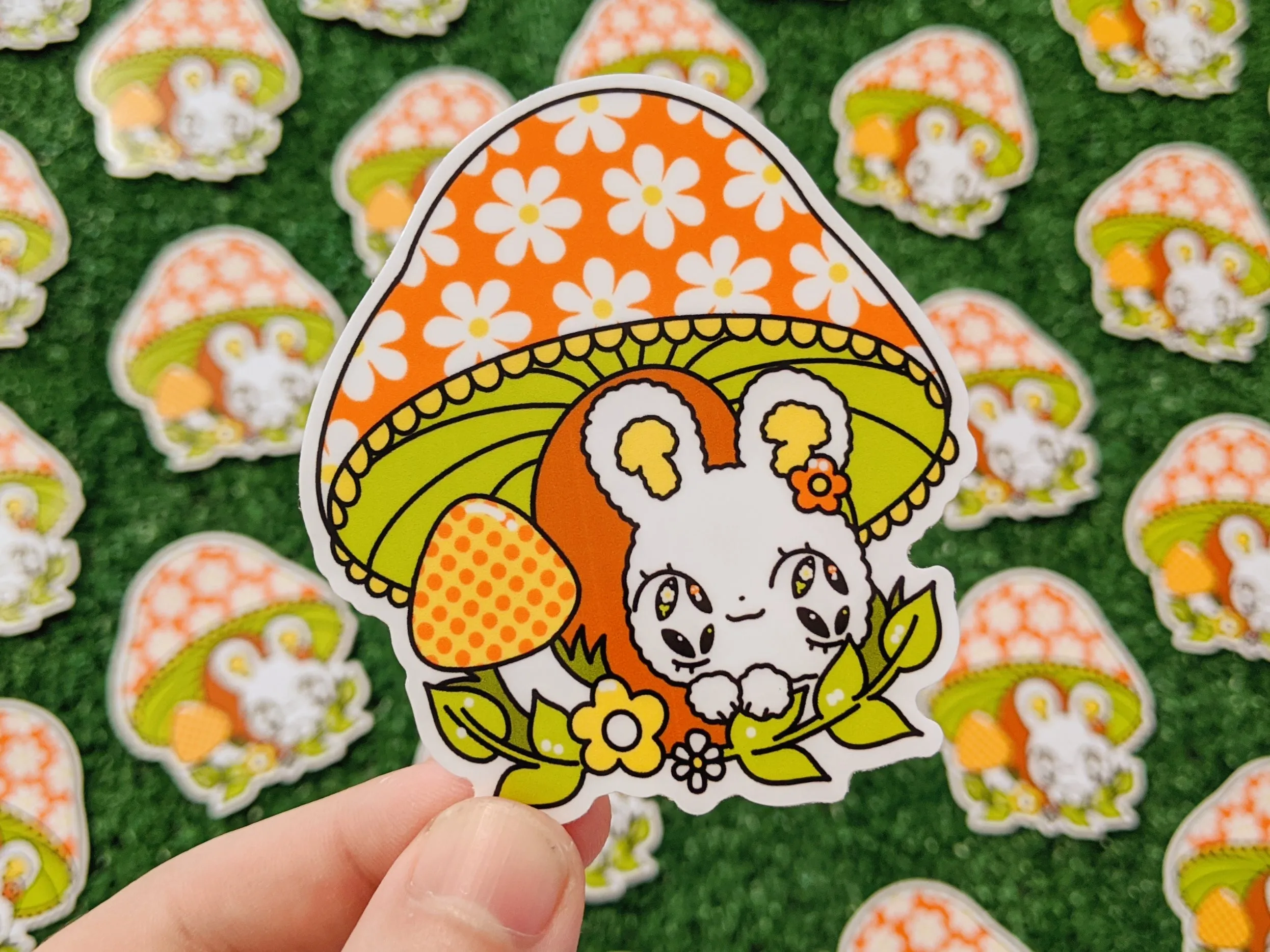 groovy mushroom bunny waterproof sticker