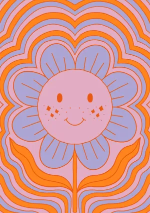 Groovy Smiling Flower Canvas Wall Art