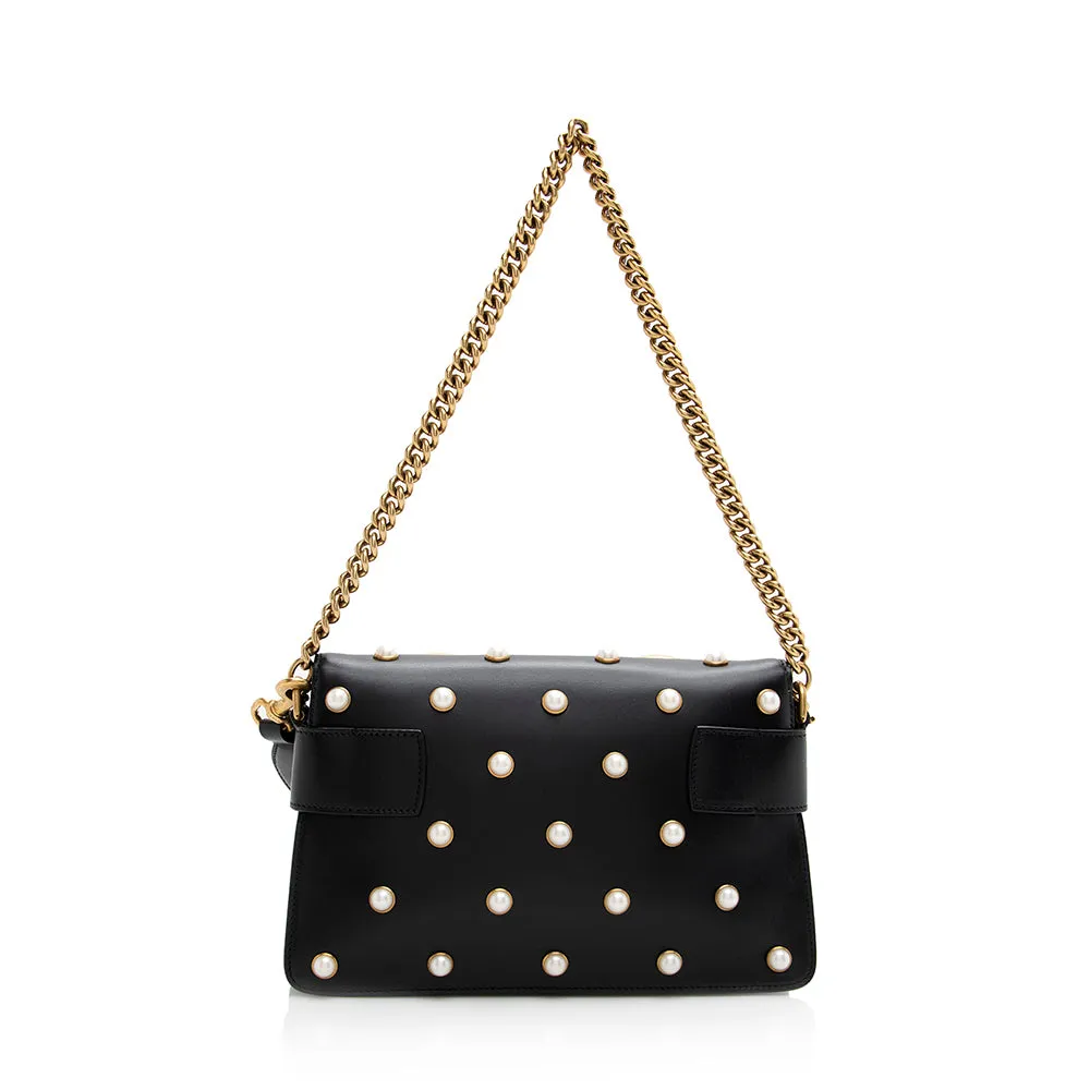 Gucci Calfskin Pearl Bee Broadway Mini Shoulder Bag (SHF-21311)