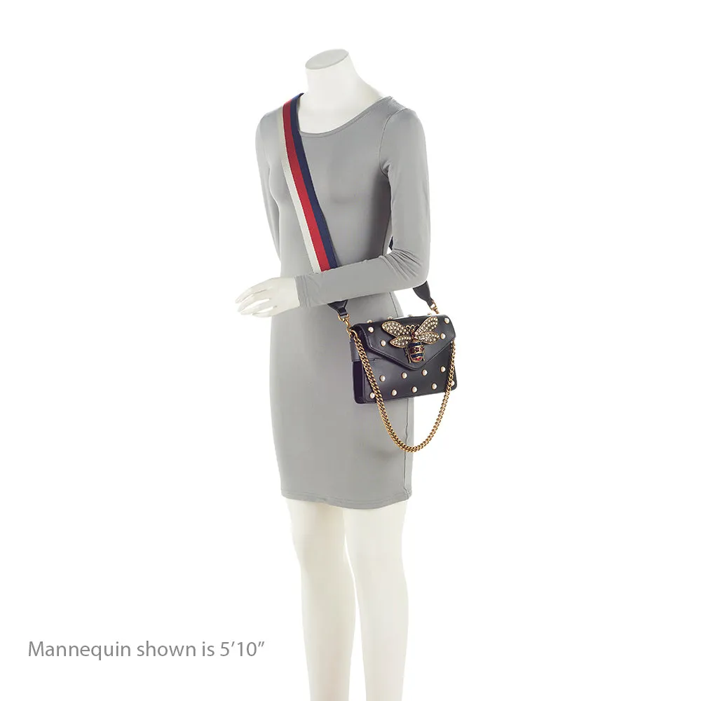Gucci Calfskin Pearl Bee Broadway Mini Shoulder Bag (SHF-21311)