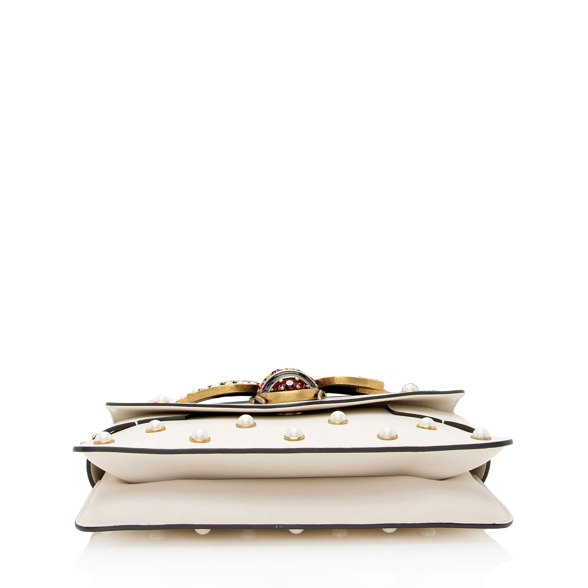 Gucci Calfskin Pearl Bee Broadway Mini Shoulder Bag (SHF-22409)