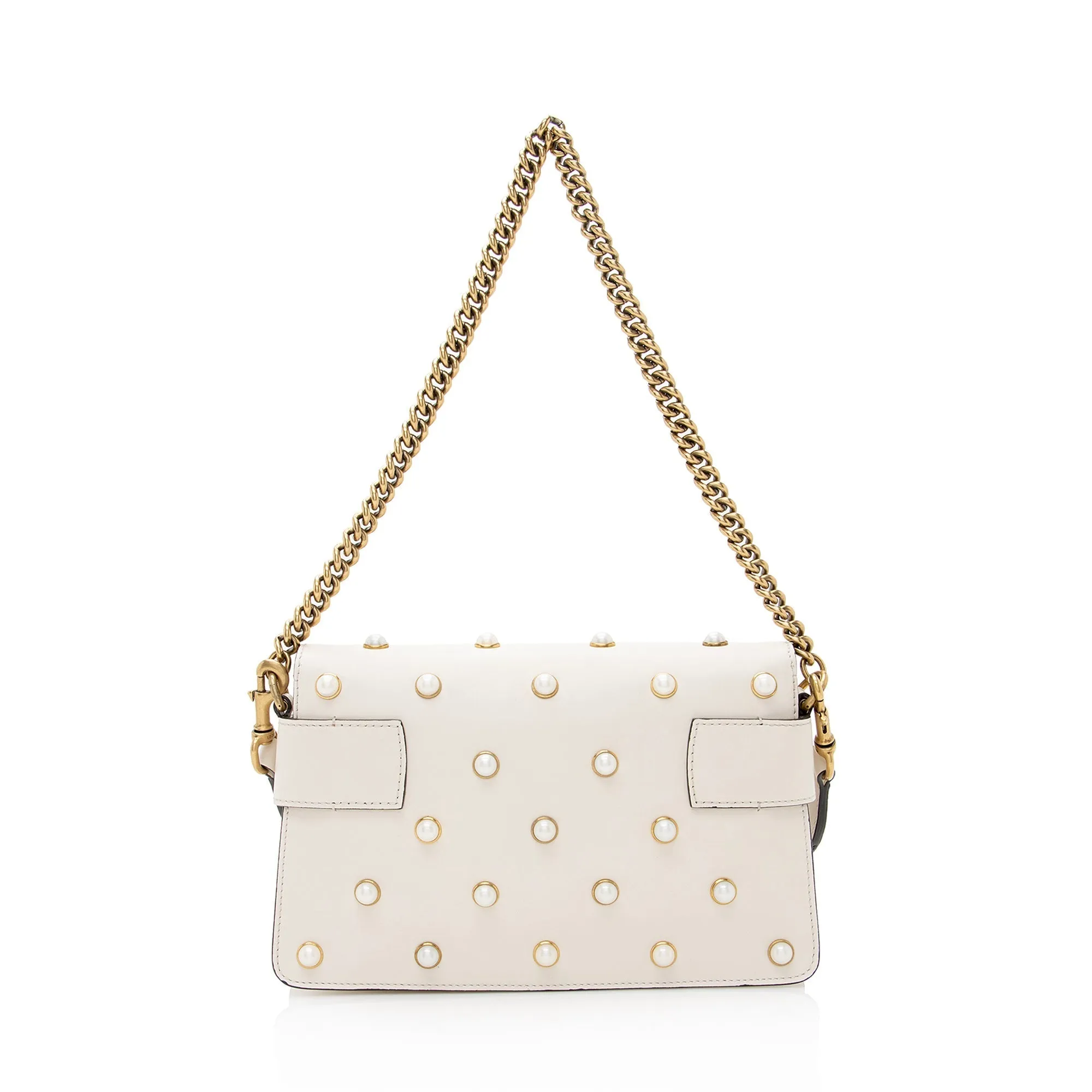 Gucci Calfskin Pearl Bee Broadway Mini Shoulder Bag (SHF-22409)