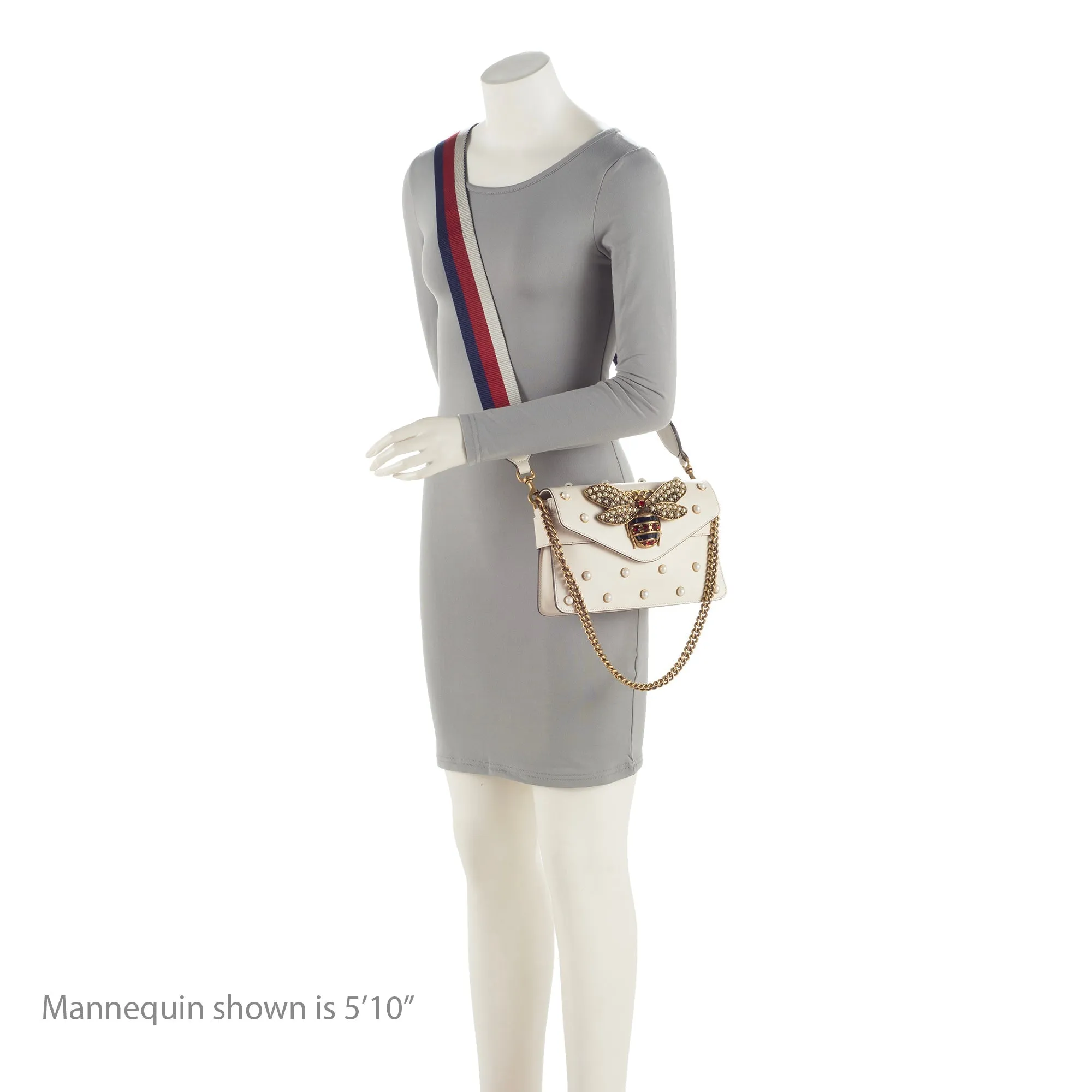 Gucci Calfskin Pearl Bee Broadway Mini Shoulder Bag (SHF-22409)