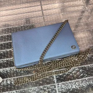 Gucci GG Marmont Blue Leather Chain Shoulder Bag
