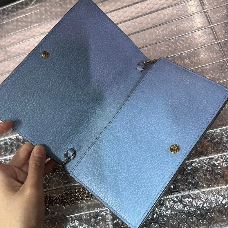 Gucci GG Marmont Blue Leather Chain Shoulder Bag