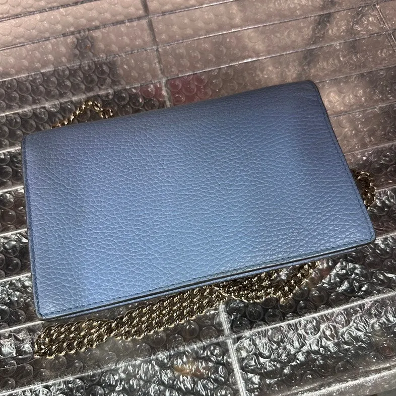 Gucci GG Marmont Blue Leather Chain Shoulder Bag