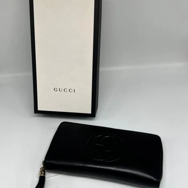 Gucci Preloved Leather Long Wallet 487 Black