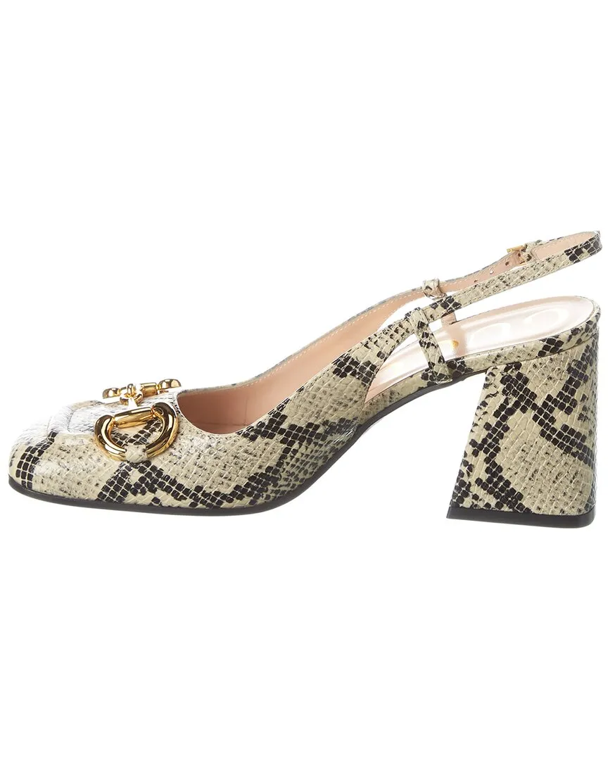 Gucci Princetown Horsebit Snake-Embossed Leather Slingback Pump