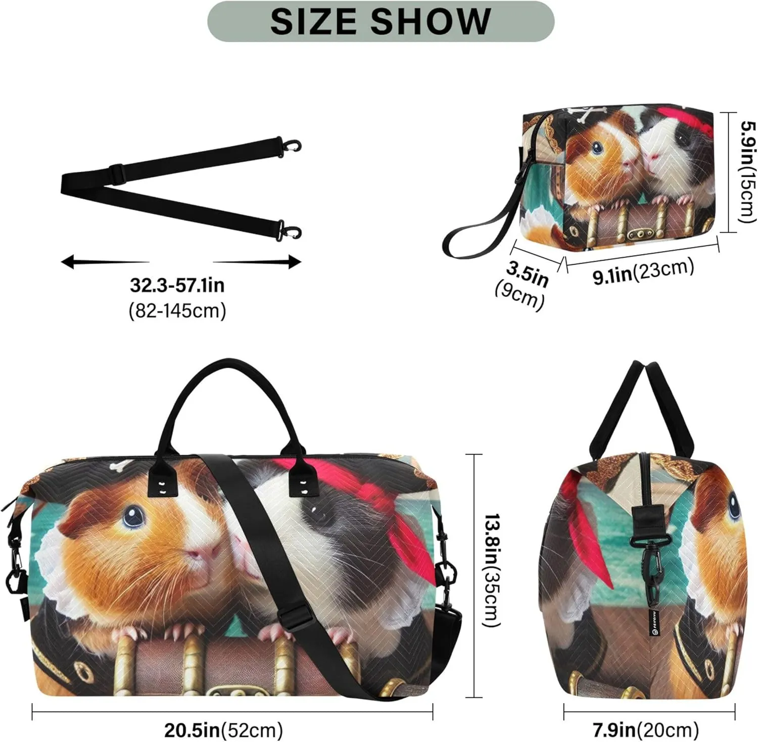 Guinea Pig Cute Duffel Bag Womens Toiletry Bag Set of 2, Print Women Gym Bag Small Duffel for Traveling