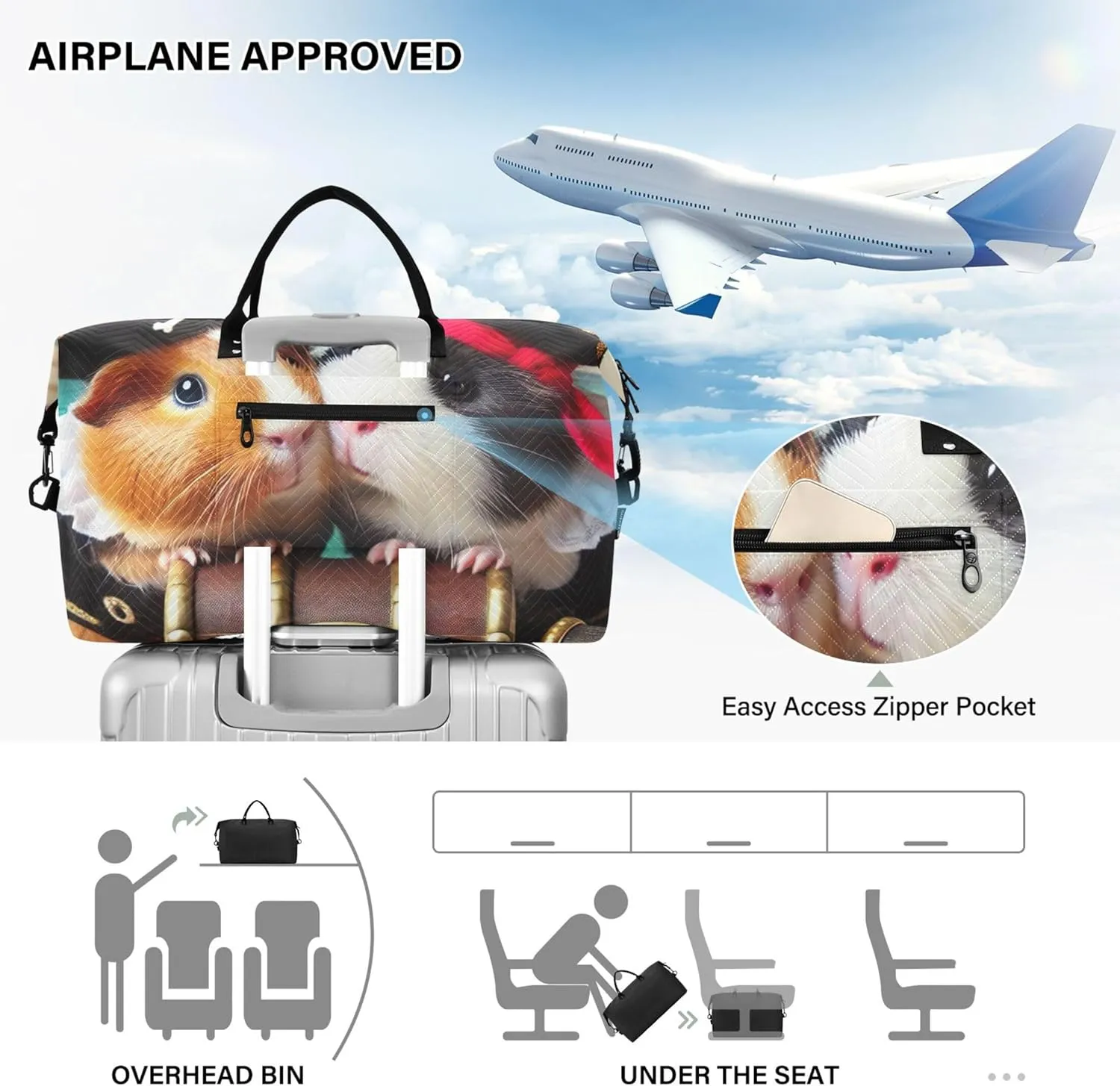 Guinea Pig Cute Duffel Bag Womens Toiletry Bag Set of 2, Print Women Gym Bag Small Duffel for Traveling