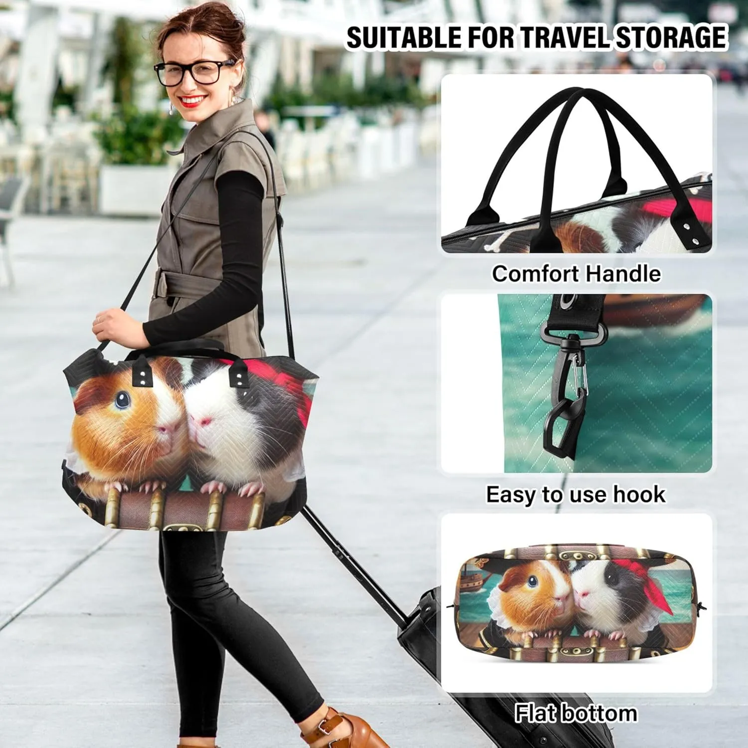 Guinea Pig Cute Duffel Bag Womens Toiletry Bag Set of 2, Print Women Gym Bag Small Duffel for Traveling