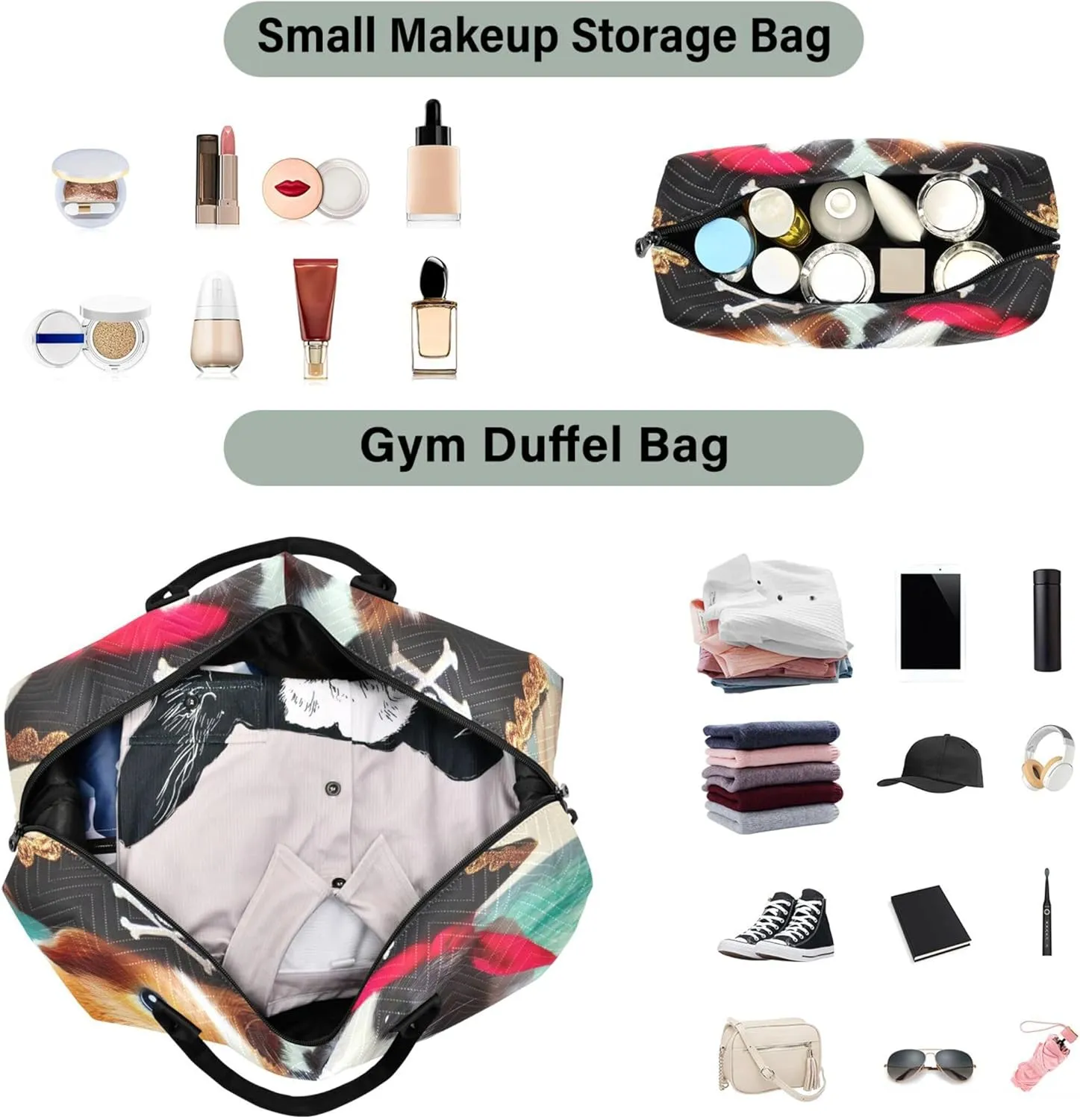 Guinea Pig Cute Duffel Bag Womens Toiletry Bag Set of 2, Print Women Gym Bag Small Duffel for Traveling