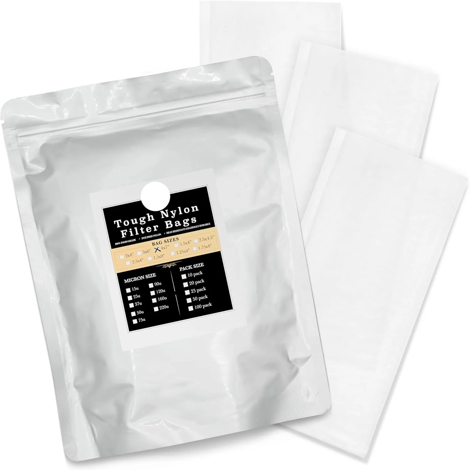 Gutenberg's tough 4x7 inch nylon micron filter bags 25-50 Packs | tea filter bags | All Micron Sizes (25-Pack, 90 Micron (u))