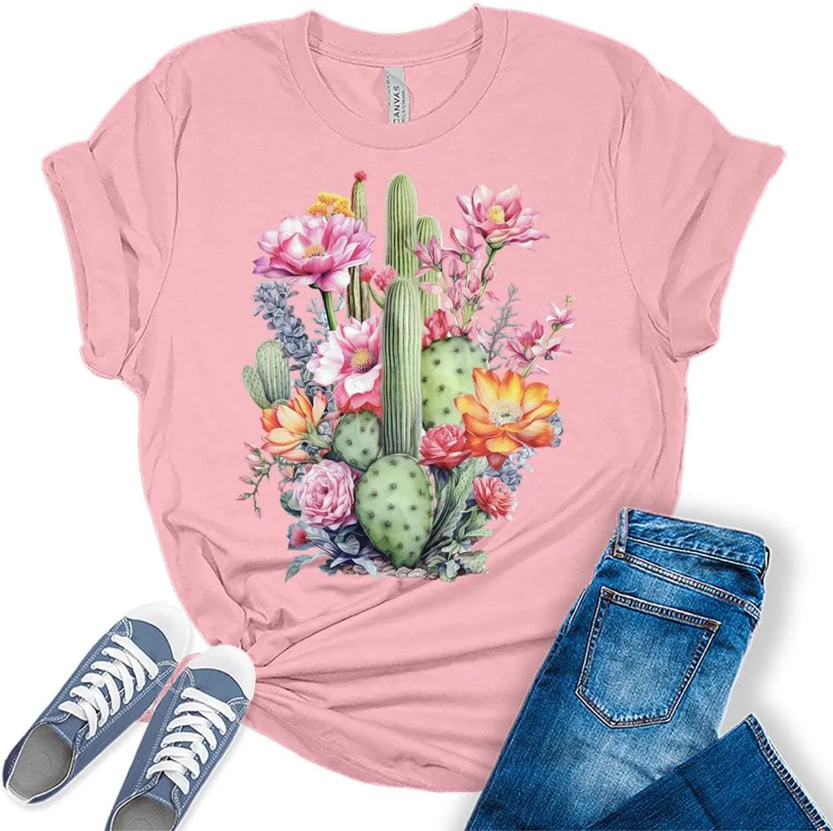 GyftWear Womens Western Shirts Casual Desert Cactus Tshirts Cute Country Short Sleeve Graphic Tees Plus Size Tops for Women