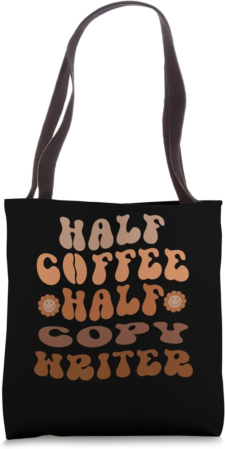 Half Coffee, Half Copy Writer Groovy Coffee Lover Matching Tote Bag
