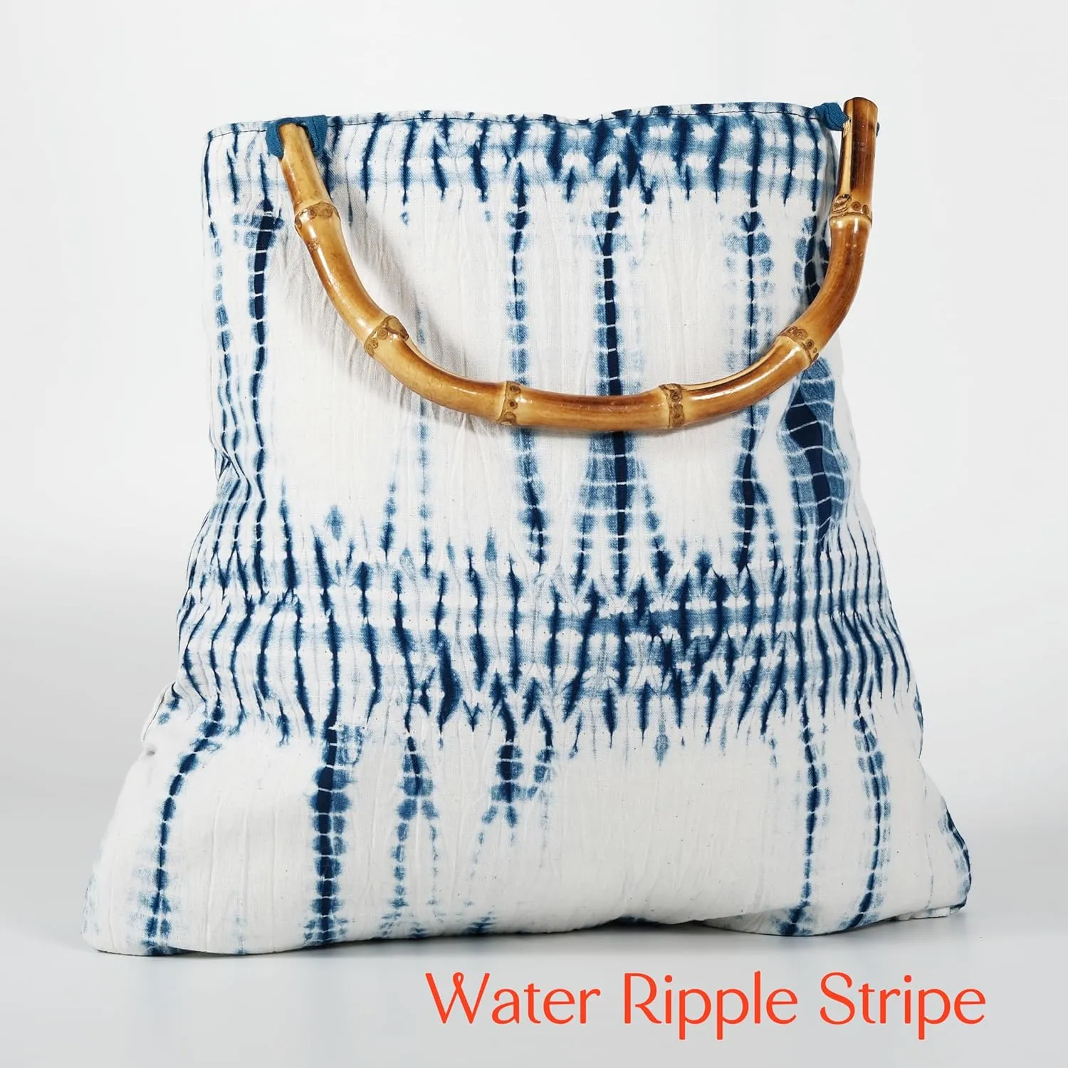 Hand-Dyed Handbags for Women, Cotton Tote Bag with Bamboo Handle & Magnetic Snap, Tie-Dye with Glacial Pattern