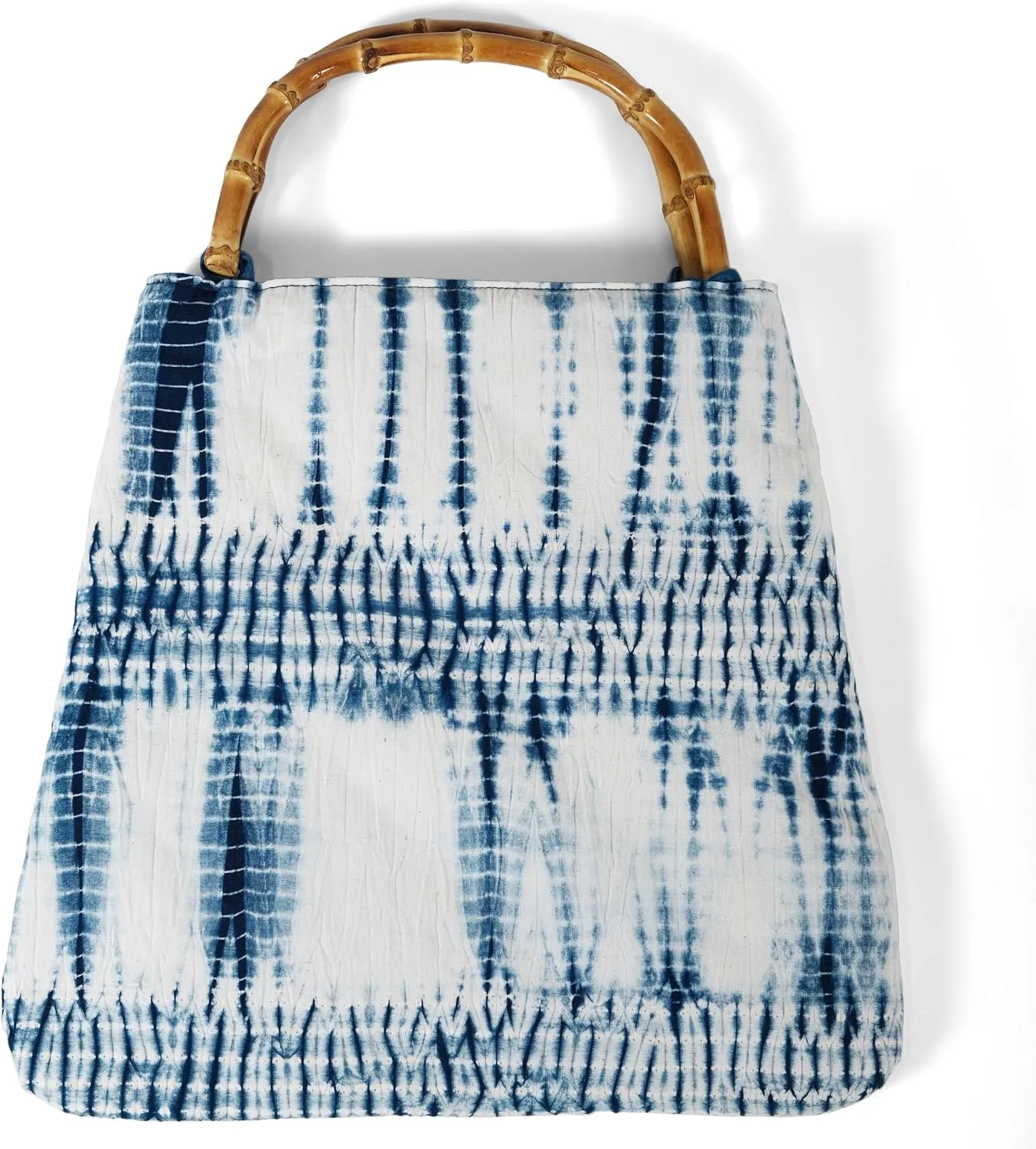 Hand-Dyed Handbags for Women, Cotton Tote Bag with Bamboo Handle & Magnetic Snap, Tie-Dye with Glacial Pattern