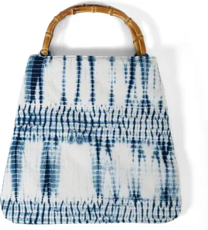 Hand-Dyed Handbags for Women, Cotton Tote Bag with Bamboo Handle & Magnetic Snap, Tie-Dye with Glacial Pattern