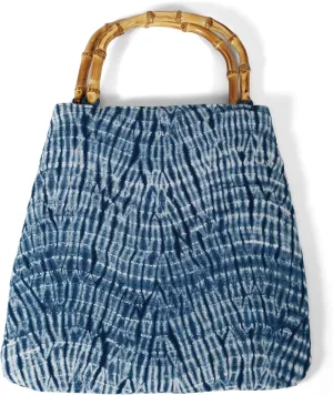 Hand-Dyed Handbags for Women, Cotton Tote Bag with Bamboo Handle & Magnetic Snap, Tie-Dye with Glacial Pattern