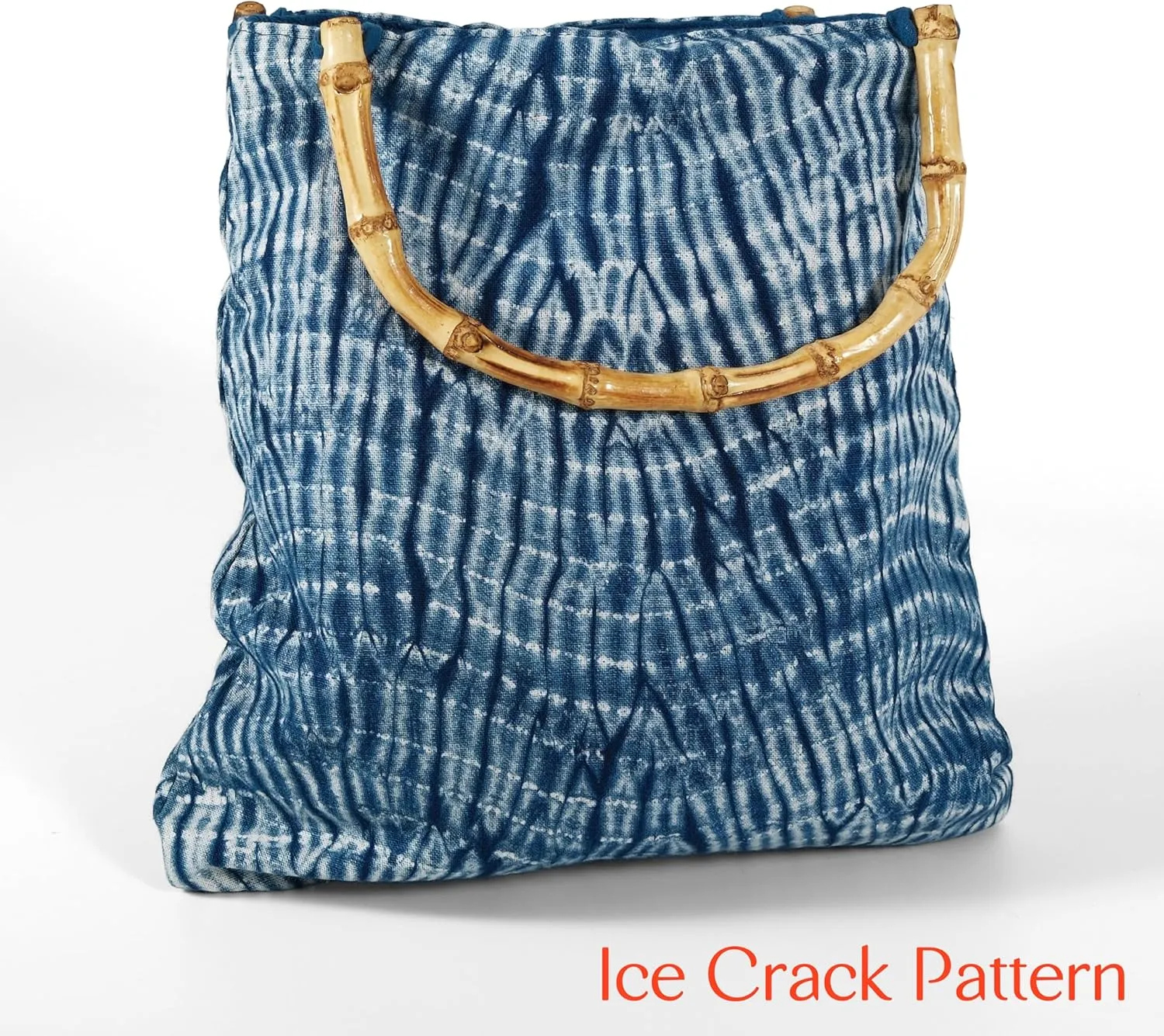 Hand-Dyed Handbags for Women, Cotton Tote Bag with Bamboo Handle & Magnetic Snap, Tie-Dye with Glacial Pattern