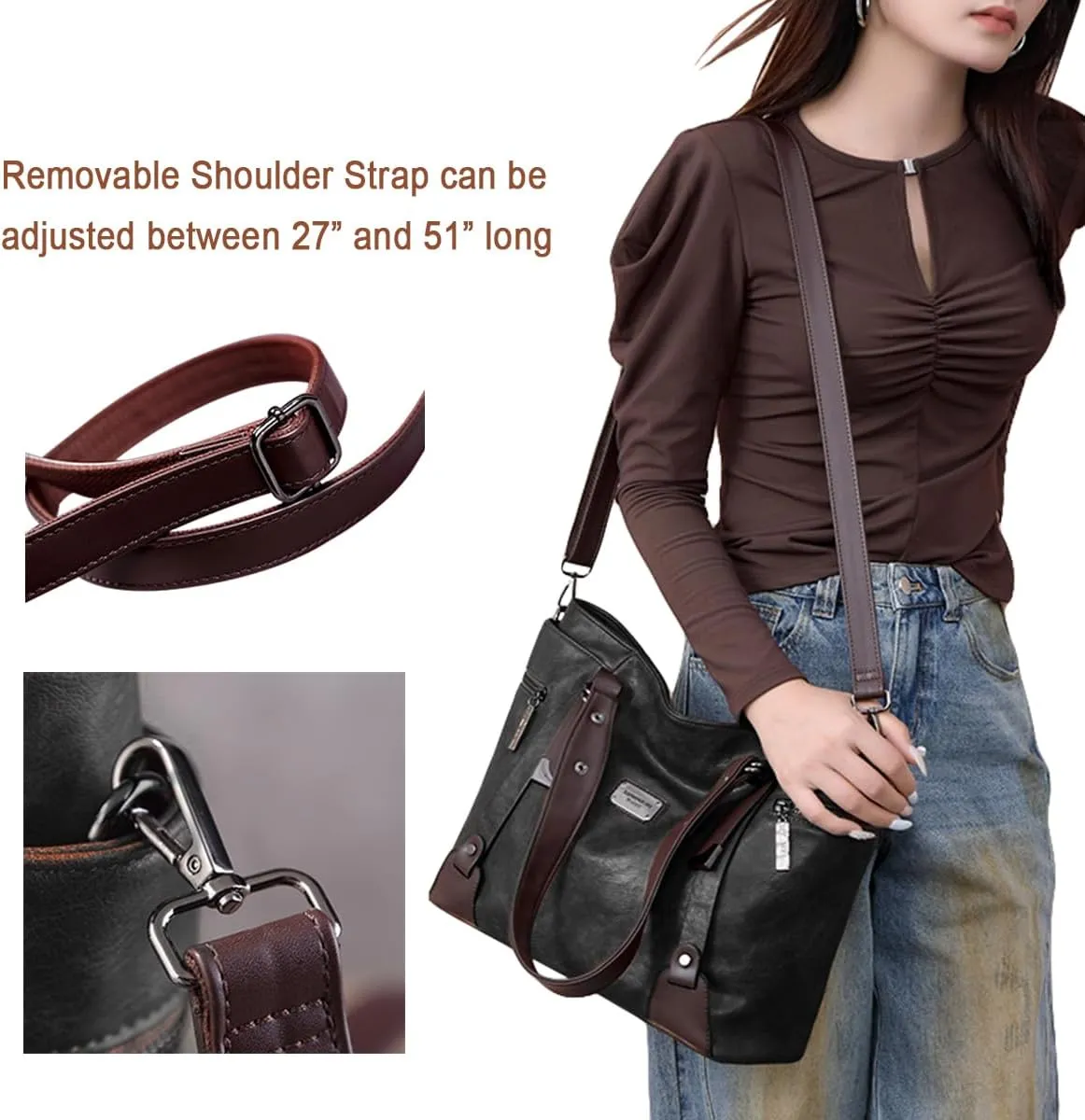 Handbags and Purses for Women Vegan Leather Tote Bag with Compartments Womens Shoulder Crossbody Satchel Work Bags