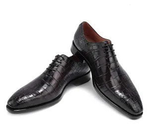 Handmade Black Crocodile Texture Oxford Shoes for Men