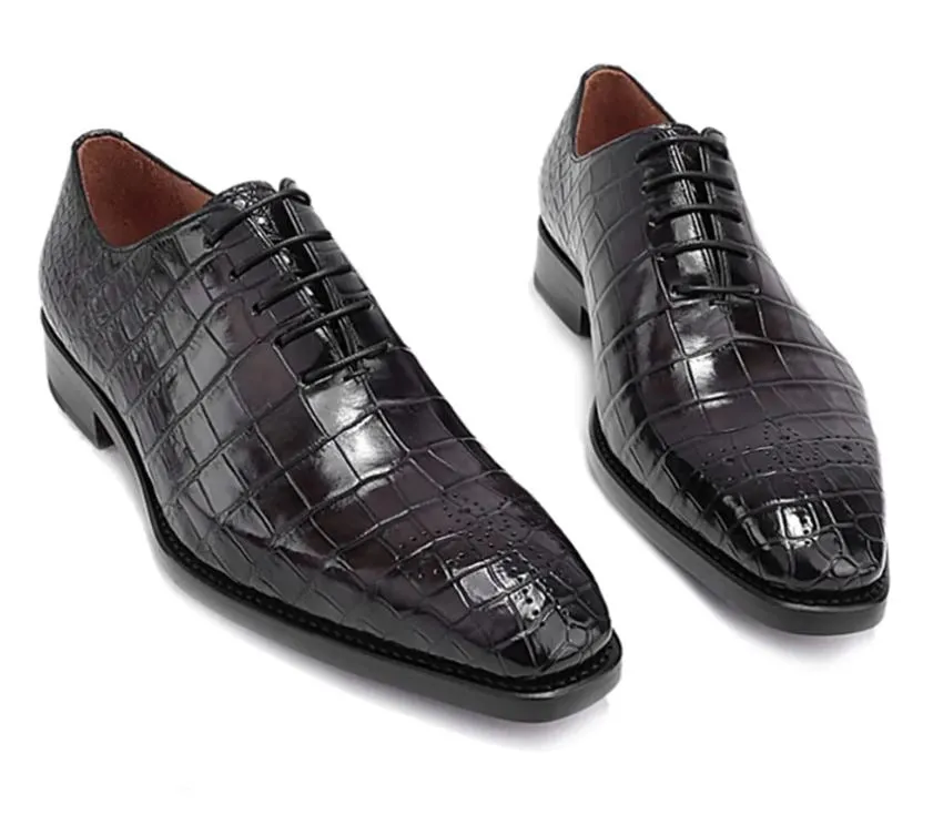Handmade Black Crocodile Texture Oxford Shoes for Men