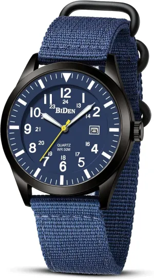 HANPOSH Mens Watches Military Army Analog Quartz Waterproof Wrist Watch for Men Date Display Nylon Tactical Field Sports Wristwatch