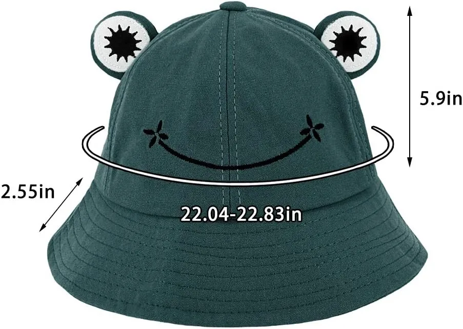 Haoohu Adults Frog Cotton Bucket Cap - Fisherman Beach Festival Sun Hat for Dress up Party